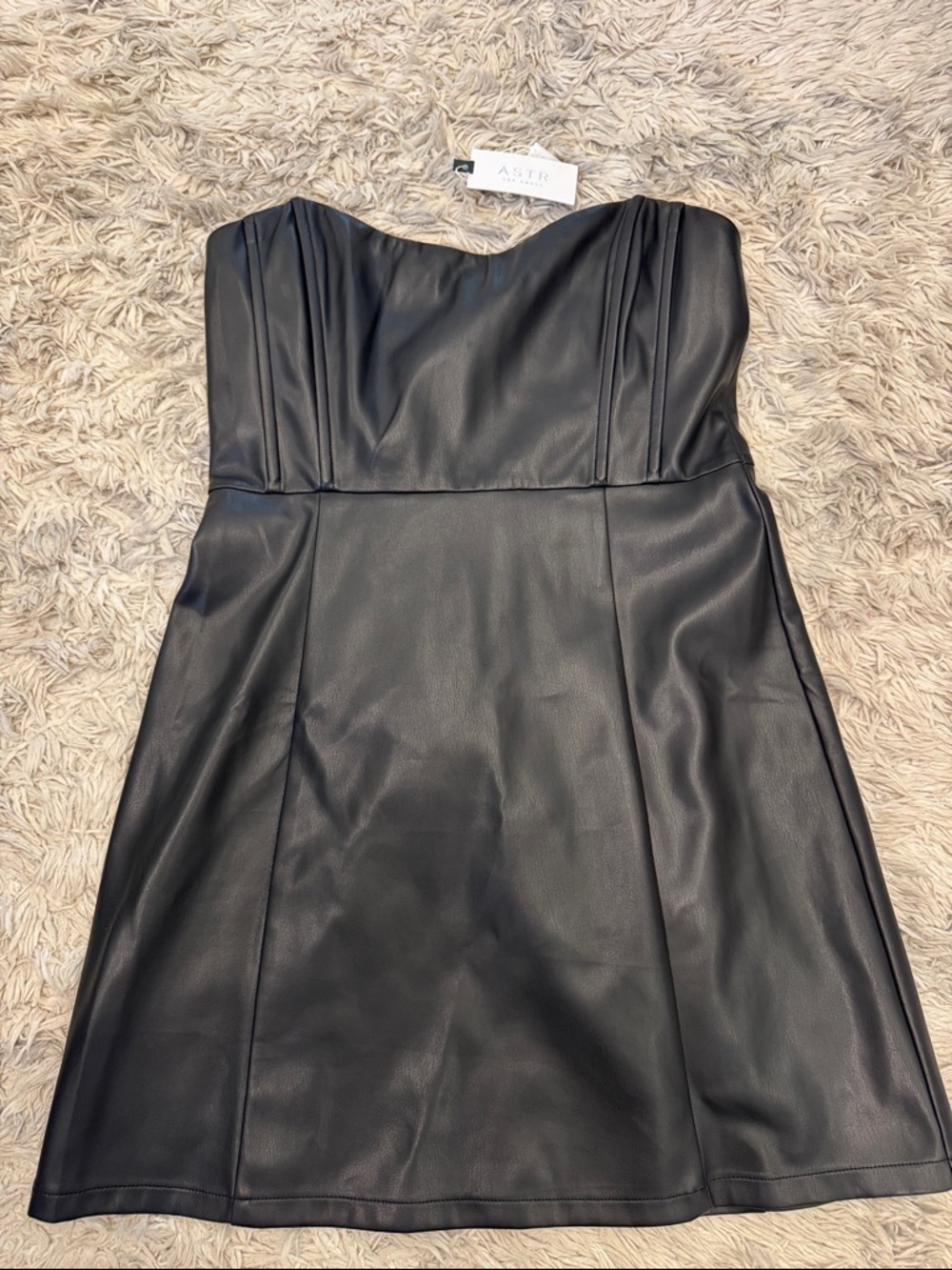 Astr Black Strapless Faux Leather Mini Dress